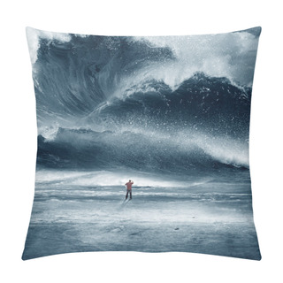 Personality  Huge Tidal Wave With Man Pillow Covers