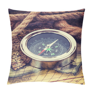 Personality  Compass And Old Map Pillow Covers