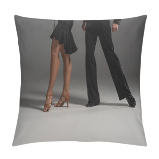 Personality  Partial View Of Two Elegant Dancers In Black Clothing Performing Tango On Grey Background Pillow Covers