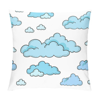 Personality  Seamless Pattern Blue Clouds On A White Background. Pillow Covers