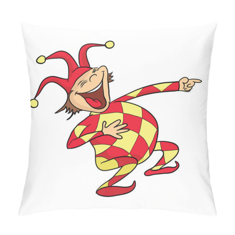 Personality  The laughing clown or jester in fools cap is pointing the finger. Vector illustration. pillow covers