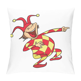 Personality  The Laughing Clown Or Jester In Fools Cap Is Pointing The Finger. Vector Illustration. Pillow Covers