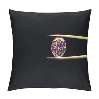 Personality  Colorful Pure Sparkling Diamond In Tweezers Isolated On Black Pillow Covers
