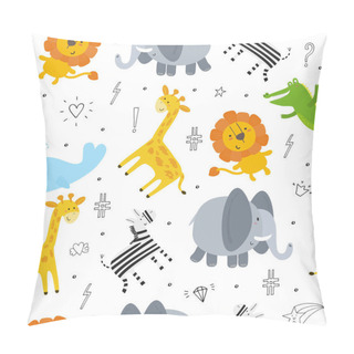 Personality  Cute Hand Drawn Funny Animals. Seamless Pattern. Pillow Covers