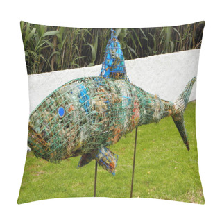 Personality  May 31, 2020,Portugal,Porto Novo Beach,Santa Cruz.Large Fish Figure With Plastic Inside.As Part Of The Plastic In The Ocean Project.Project Authors Alvaro Santos Filipe Estanislau And Mario Estanislau Pillow Covers