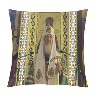 Personality  Patriarch Of Moscow And All Russia Kirill Holds A Solemn Service At The Metropolis Cathedral Of Agios Gregorios Palamas In Thessaloniki, Greece On Jun. 3, 2013 Pillow Covers
