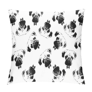 Personality  Black And White Graphic Style Pug Dogs Background Pillow Covers