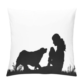 Personality  Silhouette Of A Woman With A Dog. Pillow Covers