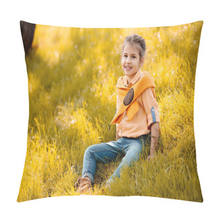 Personality  Child Sitting On Grass Pillow Covers