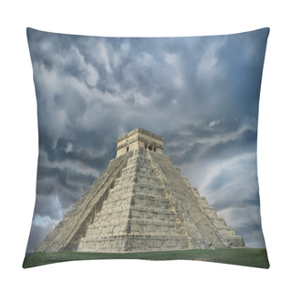 Personality  Pyramid In Chichen Itza, Temple Of Kukulkan Against Dramatic Sky. Yucatan, Mexico Pillow Covers