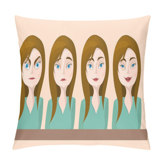 Personality  Woman Making Different  Face Expressions Pillow Covers
