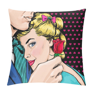 Personality  Pop Art Couple. Love Couple. Pop Art Love. Valentines Day Postcard. Hollywood Movie Scene. Real Love. First Kiss. Movie Poster. Comic Book Love. Rose Flower. Woman And Man. I Love You. Miss You. Lover Pillow Covers