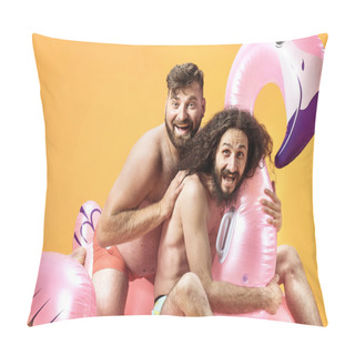 Personality  Funny Picture Of Plump And Skinny Nerds In Beach Situation Pillow Covers
