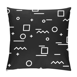 Personality  Memphis Style Texture. 1990s Memphis Seamless Vector Background. 90s Retro Fashion Ornament Print. White On Black Background. Pillow Covers