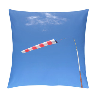 Personality  Red And White Windsock Made Of Fabric Hangs Almost Horizontally On A Pole Against A Blue Sky With A Slight Cloud Pillow Covers