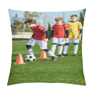Personality  A Group Of Young Children Energetically Playing A Game Of Soccer, Running, Kicking, And Laughing On A Grassy Field. Some Kids Are Dribbling The Ball, While Others Are Attempting To Score Goals. The Game Is Filled With Excitement And Teamwork. Pillow Covers