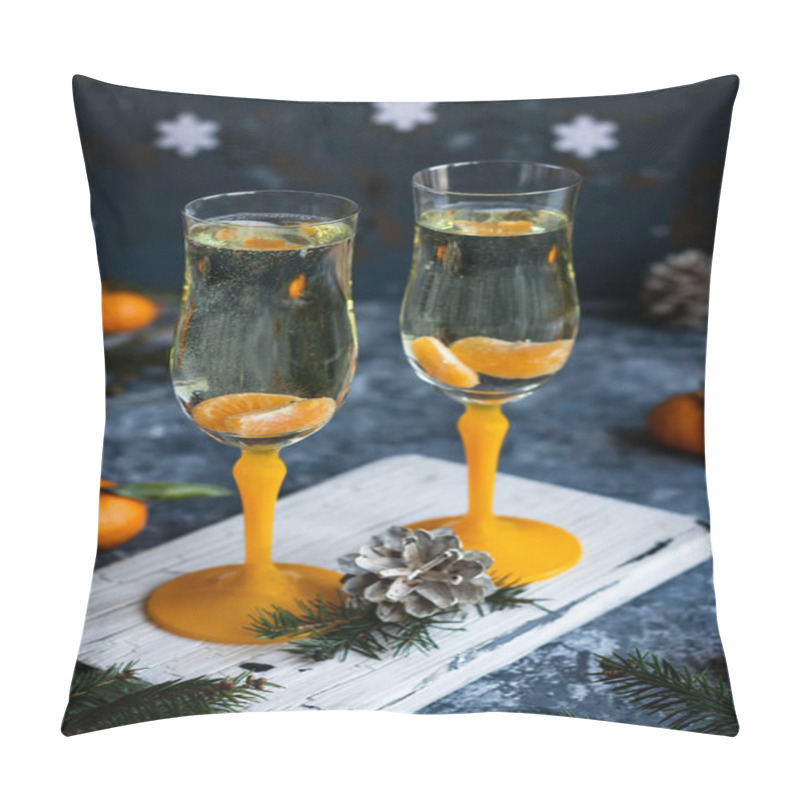 Personality  Champagne with tangerines for the New Year's table. pillow covers