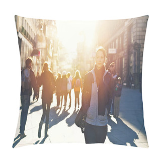 Personality  Urban Girl Standing Out From The Crowdepidemic, Health, Contagion, Coronavirus, Winter, Group, Flu, Healthcare, Covid, Corona, Flu, Pandemic, Social Distance At A City Street. Pillow Covers