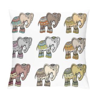 Personality  Indian Ethnic Elephant Vector Set Pillow Covers