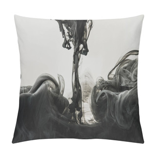 Personality  Close Up View Of Mixing Of Light Gray And Black Ink In Water Isolated On Gray Pillow Covers