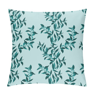Personality  Watercolor Seamless Pattern With Green Branches. Monochrome Summer Or Spring Print For Any Purposes. Vintage Natural Pattern. Organic Background. Pillow Covers
