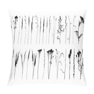 Personality  A Set Of Traced Twigs And Blades Of Grass. Collection Of Field Plants On The White Background. Vector Elements For Creating Patterns, Wallpapers, And Decorations. Pillow Covers