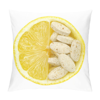 Personality  Close Up Of Lemon And Pills Isolated – Vitamin Concept Pillow Covers