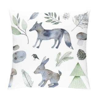 Personality  Cute Forest Watercolor Symbols With Woody Landscape. Scandinavian Decorative Illustration. Pillow Covers