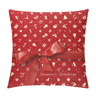 Personality  Red Bow Over Red Christmas Wrapping Paper Icons Seamless Pattern Pillow Covers