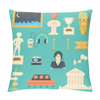 Personality  Museum Vector Icons Set With Sculpture, Antique And Culture Symbols Pillow Covers