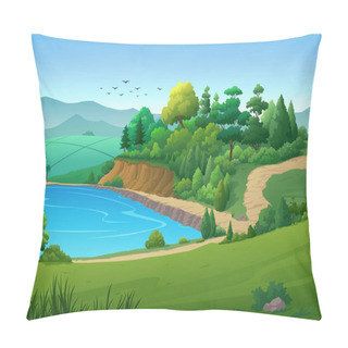 Personality  On The Nature Path, There Are Trees, Mountains And Water Bodies. Pillow Covers