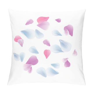 Personality  Petals Design. Flower Background. Petals Roses Flowers. Blue Pink Purple Sakura Flying Petals Isolated On White Background. Vector EPS 10, Cmyk Pillow Covers