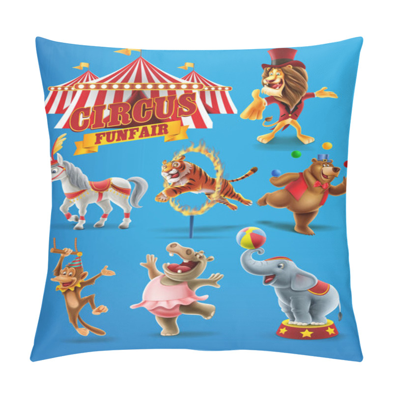 Personality  Colorful Circus Banner With Animals Pillow Covers