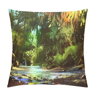 Personality  River With Cascades In Forest Pillow Covers