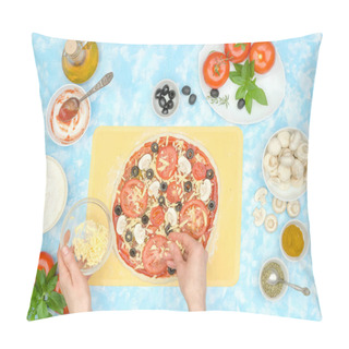 Personality  How To Make Homemade Veggie Pizza Step By Step, Step 9 - Add Grated Cheese Pillow Covers