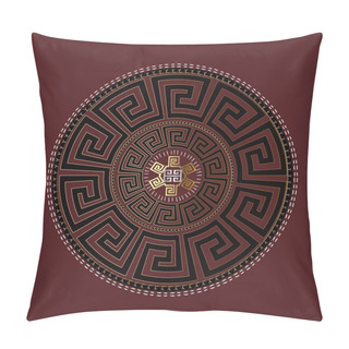 Personality  Ancient Round Ornament. Vector Gold Black Meander Pattern Pillow Covers
