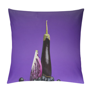 Personality  Close-up View Of Sliced Cabbage, Grapes And Eggplant On Purple Pillow Covers