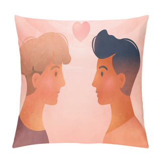 Personality  Portrait Of Young Man Falling In Love At First Sight. LGBT Couple And Relationship Concept. Flat Art For Any Occasion. Vector Illustration. Pillow Covers