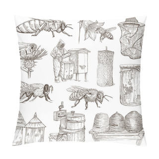 Personality  Bees, Beekeeping And Honey - Hand Drawn Illustrations Pillow Covers