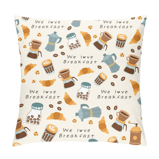 Personality  Hand Drawn Vector Illustration Of Coffee, Sweets And Pastry : Seamless Pattern Pillow Covers