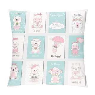 Personality  Cute Baby Animal Cartoon Card Set Illustration Pillow Covers