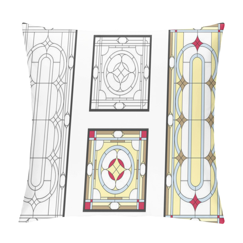 Personality  Abstract geometric floral pattern in a rectangular and square frame / Colorful stained glass window in classic style for ceiling or door panels, Tiffany technique. Vector set pillow covers