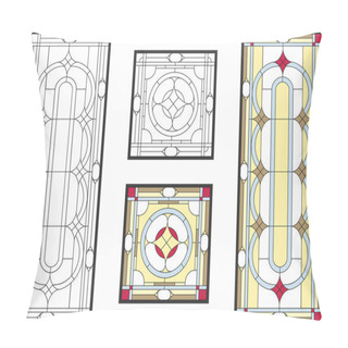Personality  Abstract Geometric Floral Pattern In A Rectangular And Square Frame / Colorful Stained Glass Window In Classic Style For Ceiling Or Door Panels, Tiffany Technique. Vector Set Pillow Covers