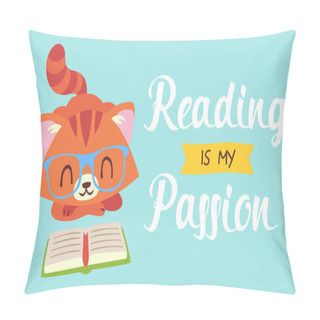 Personality  Vector Reading Is My Passion Nerd Cat Vector Illustration Pillow Covers