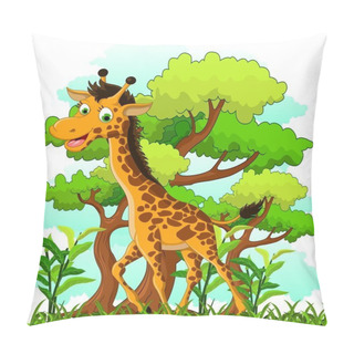 Personality  Giraffe Cartoon On Forest Pillow Covers