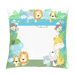 Personality  Cute Vector Baby Animals Frame Jungle Theme Pillow Covers