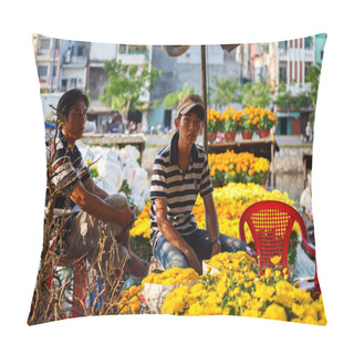 Personality  Saigon, Vietnam - Jan 27, 2014: Flowers Street Vendor At Binh Dong Flower Market During The Tet Holiday (Lunar New Year), Ho Chi Minh City, Vietnam Pillow Covers