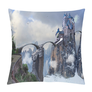 Personality  The Mystical Mountainous Landscape With A Castle On The Rock Pillow Covers