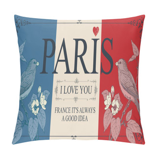 Personality  Retro Postcard With Birds And Words I Love Paris Pillow Covers