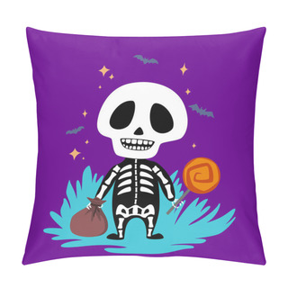 Personality  Halloweenbaby Skeleton With Candy. Vector Design For Prints, Tshirts, Party Posters And Banners. Pillow Covers